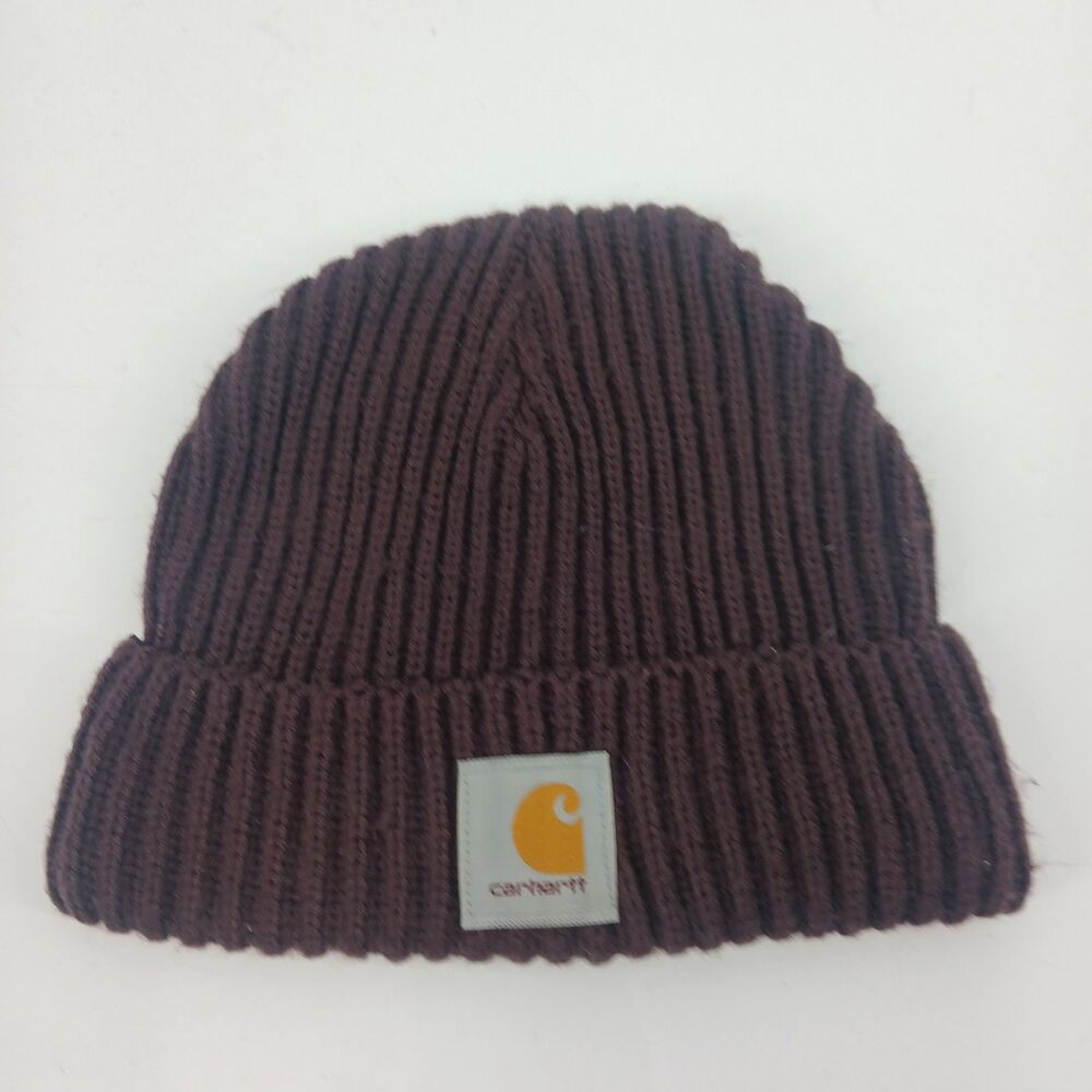 Carhartt Knit Cuffed Beanie Watch Hat Dark Brown Logo Unisex One Size
